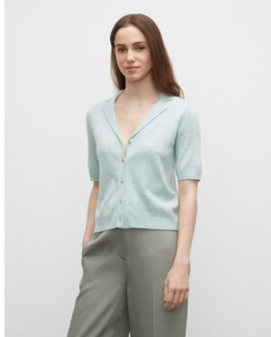 Womens Cashmere Full Button Down Shirt Blue Heather | Club Monaco Sweaters