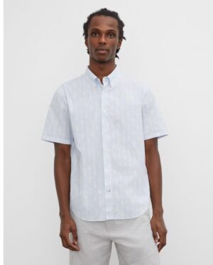 Mens Short Sleeve Jacquard Shirt White Blue | Club Monaco Shirts
