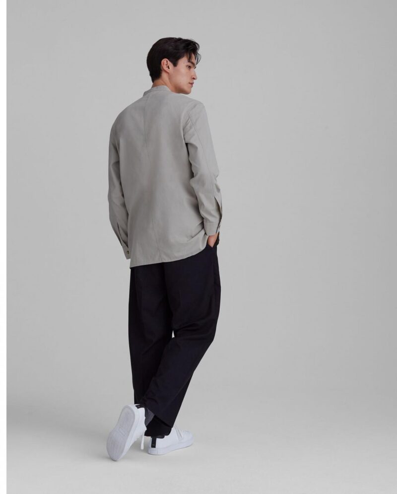 Mens Band Collar Popover Shirt Sage | Club Monaco Shirts - Image 2