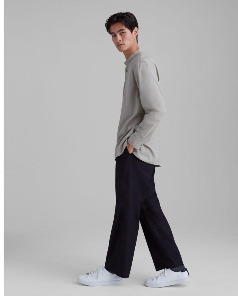 Mens Band Collar Popover Shirt Sage | Club Monaco Shirts - Image 4
