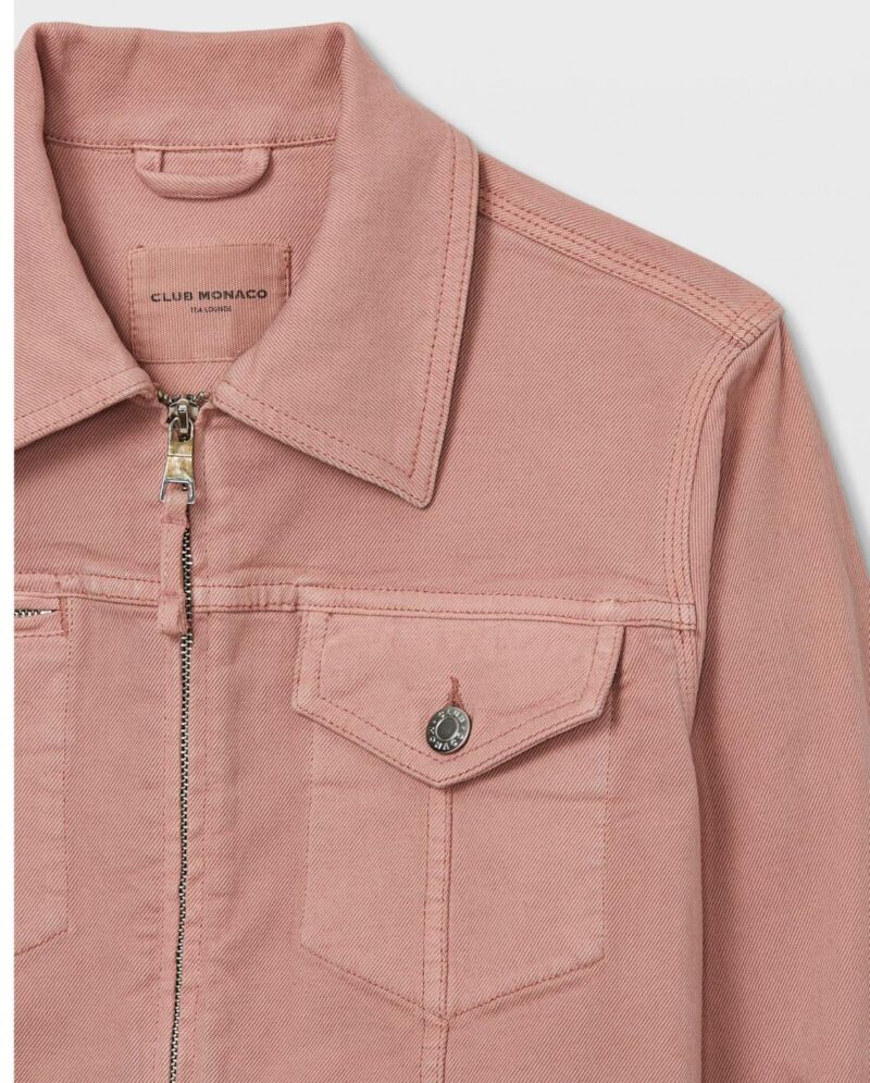Womens Tea Dyed Zip Front Trucker Jacket Rose Red | Club Monaco Outerwear - Image 4