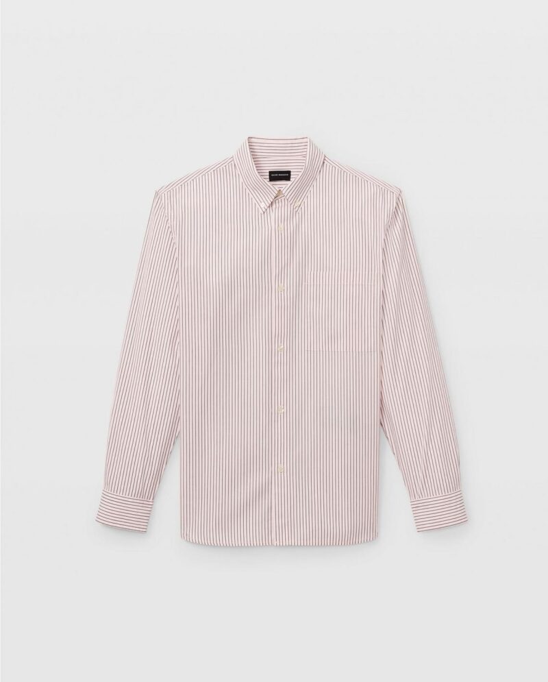 Mens Long Sleeve Poplin Thin Stripe Shirt Pink | Club Monaco Shirts - Image 3