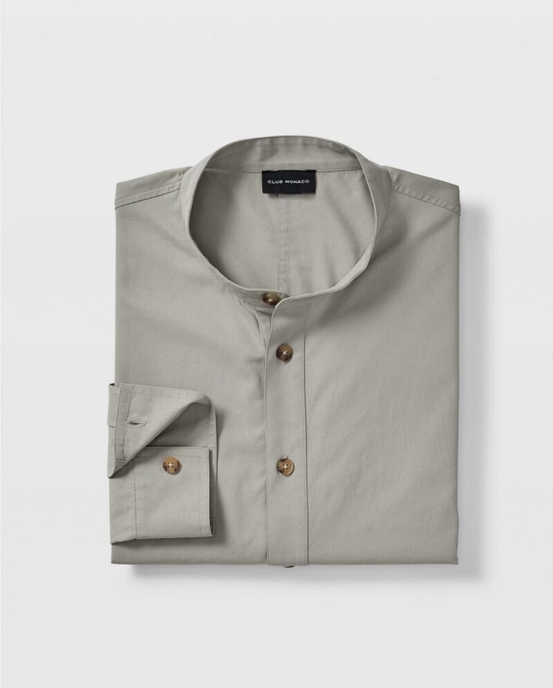 Mens Band Collar Popover Shirt Sage | Club Monaco Shirts - Image 5