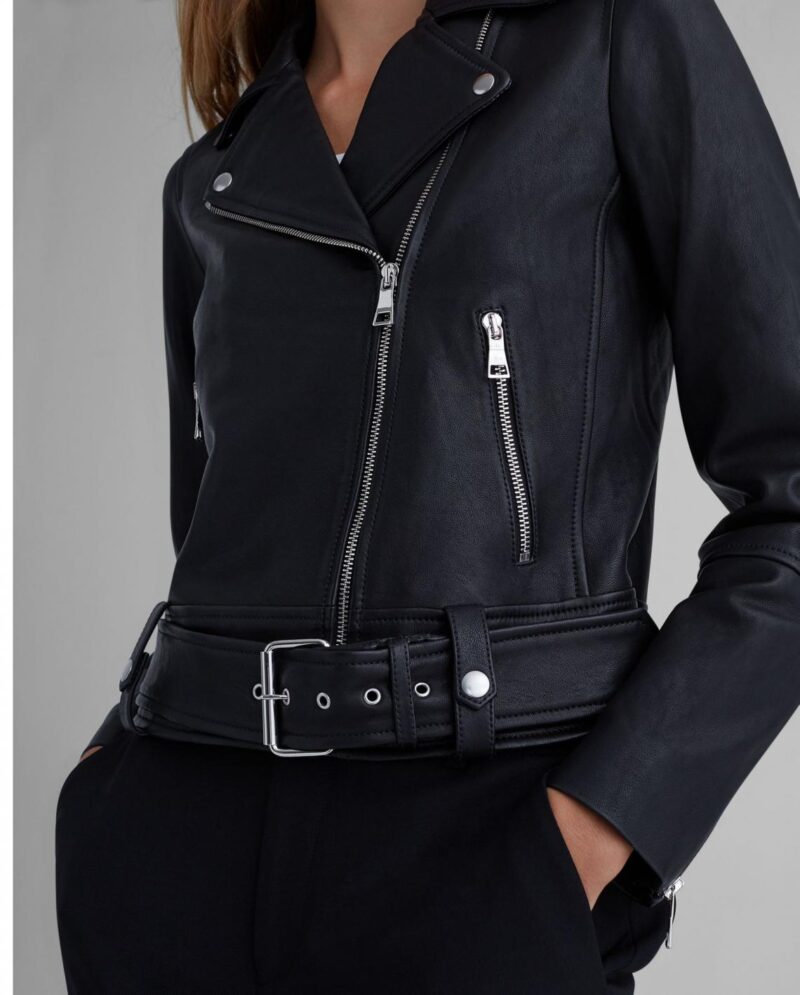 Womens Leather Moto Jacket Black | Club Monaco Outerwear - Image 4
