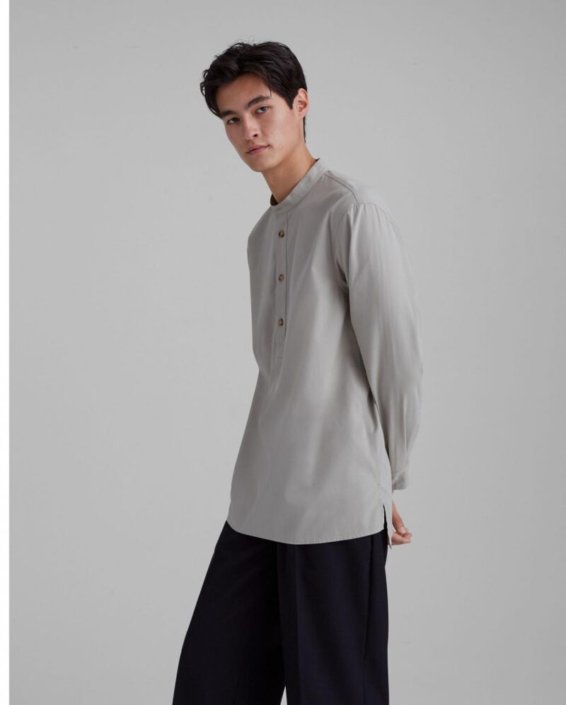 Mens Band Collar Popover Shirt Sage | Club Monaco Shirts - Image 3